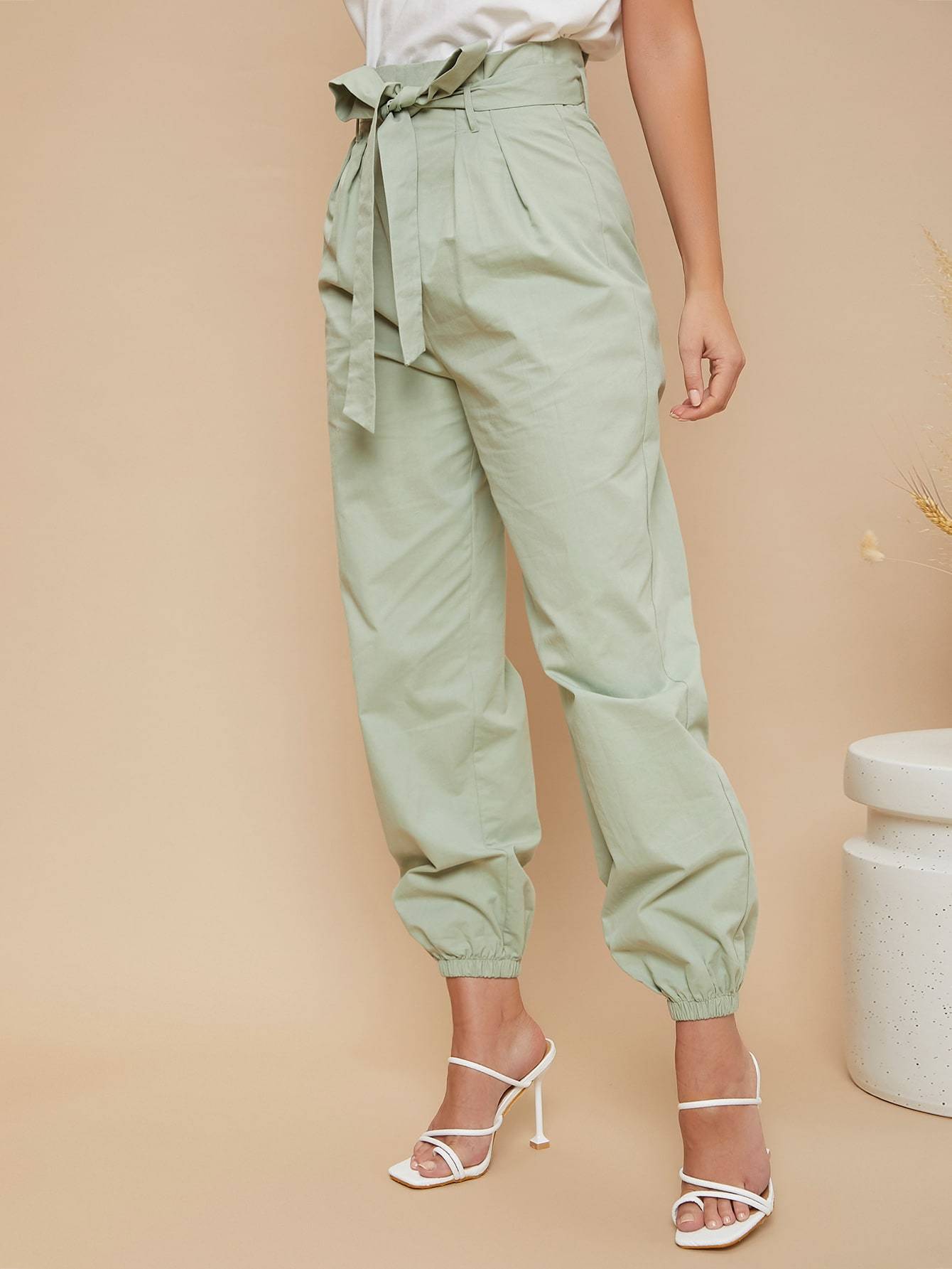 High Waist Solid Cargo Pants  Mint green pants outfit, Green