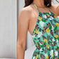Green Backless Sleeveless Tropical Print Halter Neck Dress