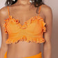 Orange Tie Backless Spaghetti Strap Sleeveless Ruffle Trim Crop Cami Top