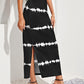 Black White Tie Dye Split Hem High Waist Skirt