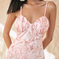 Pink Spaghetti Strap Sleeveless Ruched Bust Marbled Cami Dress