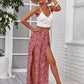 Sleeveless Surplice Neck Crop Cami Top and Ditsy Floral Wrap Palazzo Pants Set