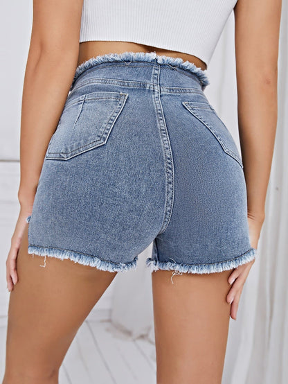 Raw Hem Lace Up Front Straight Leg Denim Shorts