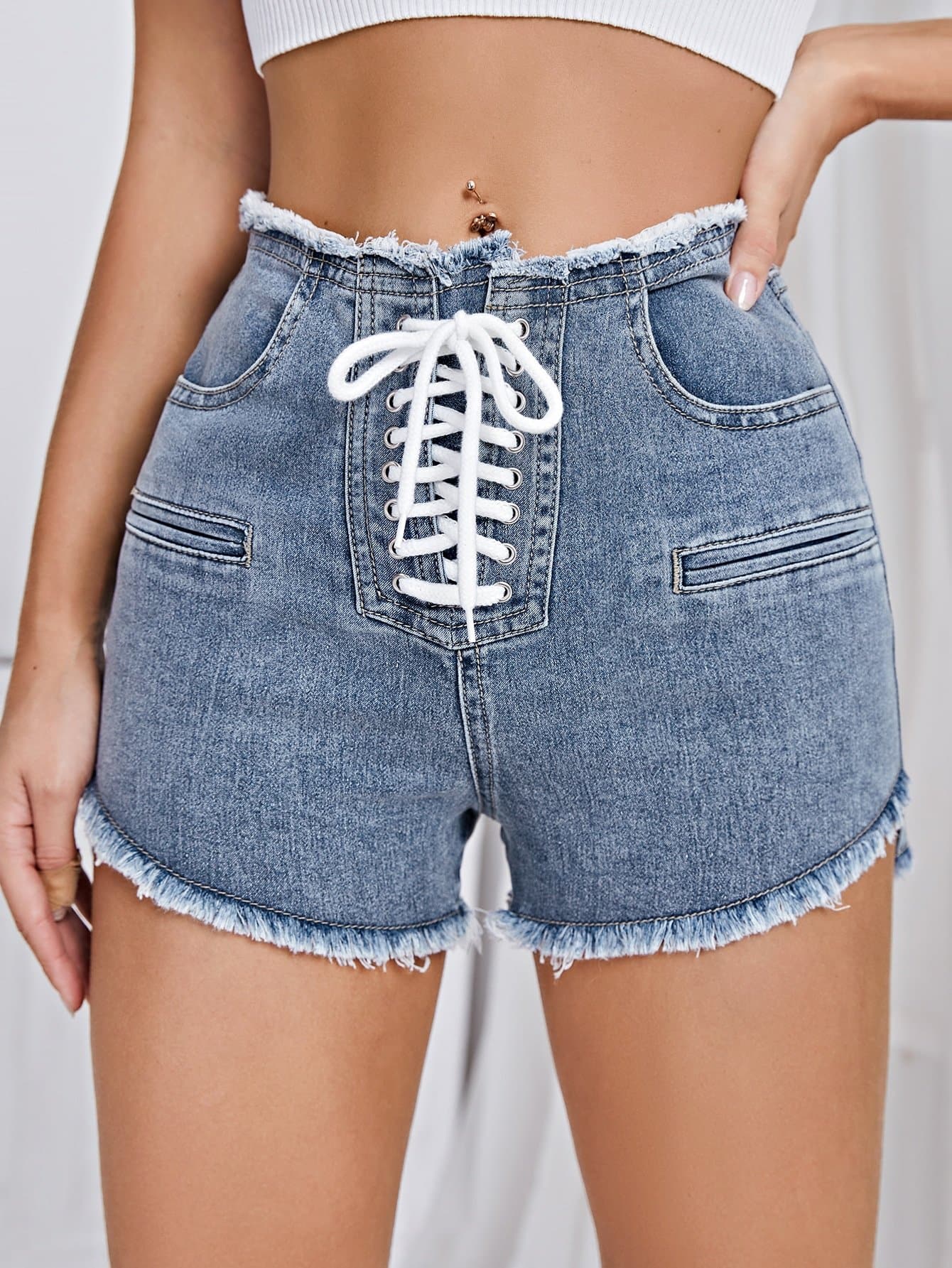 Lace up front hot sale denim shorts