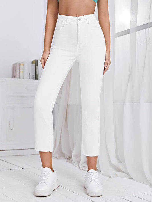 White High Waisted Denim Cropped Jeans