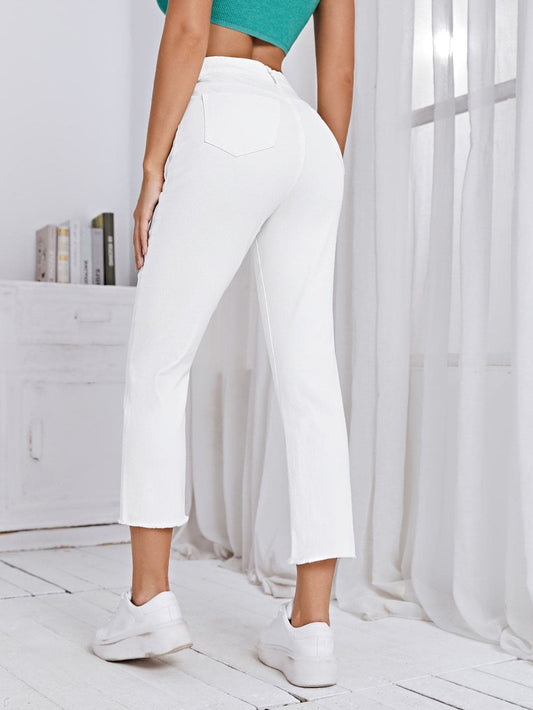 White High Waisted Denim Cropped Jeans