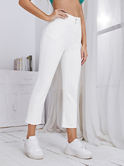 White High Waisted Denim Cropped Jeans