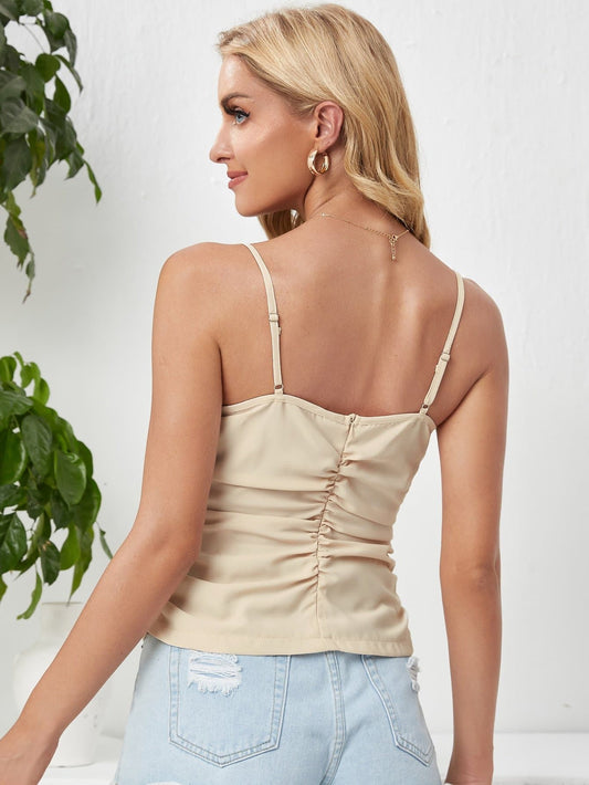 Beige Sleeveless Ruched Front Cami Top