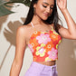 Sleeveless Spaghetti Strap O-ring Detail Floral Cami Top