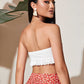White Sleeveless Schiffy Lace Up Grommet Crop Bandeau Top