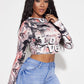 Stand Collar Letter Graphic Lettuce Trim Crop Top