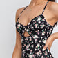 Spaghetti Strap Sleeveless Floral Twist Peekaboo Lace Up Backless Cami Dress