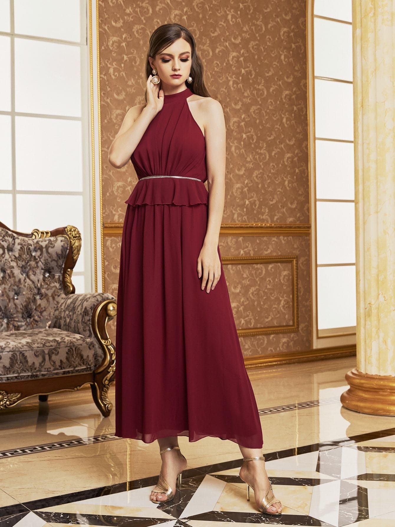 Burgundy peplum clearance dress