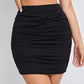 Black Solid Skinny Ruched Slim Fit Mini Skirt