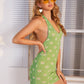 Lime Green Sleeveless Daisy Floral Tie Backless Slim Fit Dress