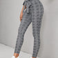 Black White Houndstooth Print Paperbag Waist Belted Skinny Pants