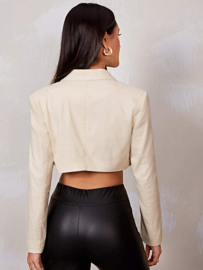 Notched Collar Single Button Crop Blazer