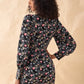 Floral Print V-Neck Half Button Ruched Slim Fit Short Dress