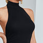 Black Sleeveless High Neck Drawstring Halter Sweater Dress