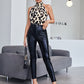 Leopard Print Sleeveless High Neck Halter Top
