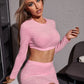 Pink Round Neck Solid Crop Top Slim Fit Skirt