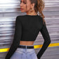 Black Knot Front Wrap Ribbed Knit Slim Fit Top