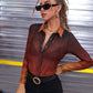 Button From Ombre Semi Sheer Top Shirt