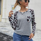 Round Neck Leopard Raglan Sleeve Patch Pocket Top