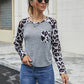 Round Neck Leopard Raglan Sleeve Patch Pocket Top