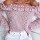 Pink Ruffle Trim Off The Shoulder Blouse Top