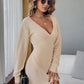 Deep V-Neck Ribbed Knit Knot Side Wrap Cardigan Dress