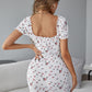 White Ditsy Floral Sweetheart Neck Frill Trim Slim Fit Dress