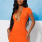 Neon Orange Plunging Neck Slim Fit Dress