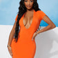 Neon Orange Plunging Neck Slim Fit Dress