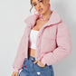 Pink Single Breasted Button Front Drop Shoulder Teddy Winter Coat