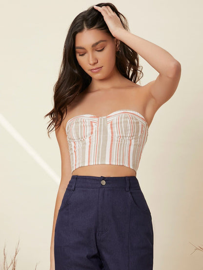 Sleeveless Striped Strapless Tube Top