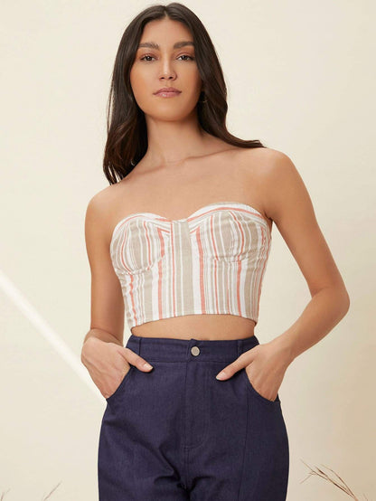 Sleeveless Striped Strapless Tube Top