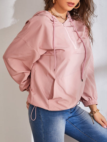 Dusty Pink Quarter Zip Drop Shoulder Hooded Jacket