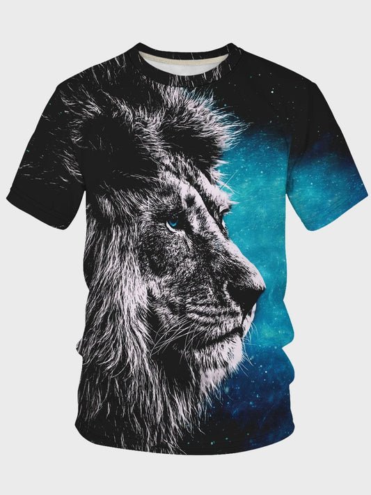 Round Neck 3D Lion Print T-Shirts
