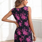 Round Neck Sleeveless Allover Floral Print Scallop Trim Tunic Dress