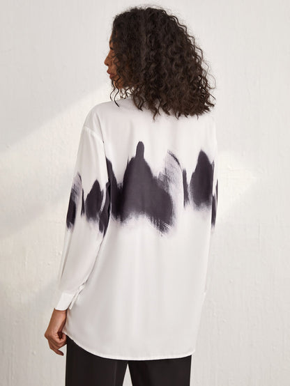 Black White Drop Shoulder Tie Dye Pocket Front Blouse Shirt