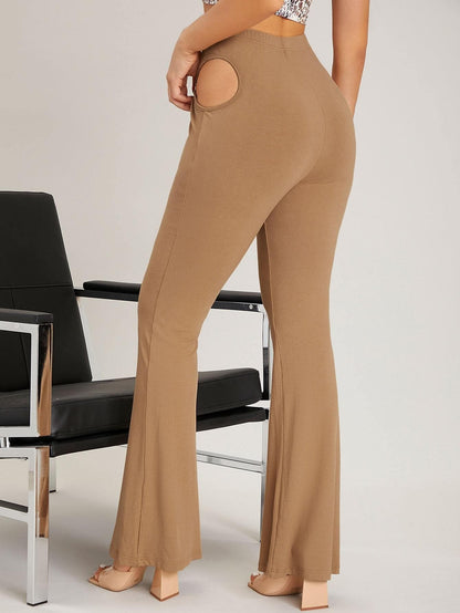 O-ring Cut Out Waist Flare Leg Pants