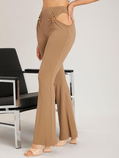 O-ring Cut Out Waist Flare Leg Pants