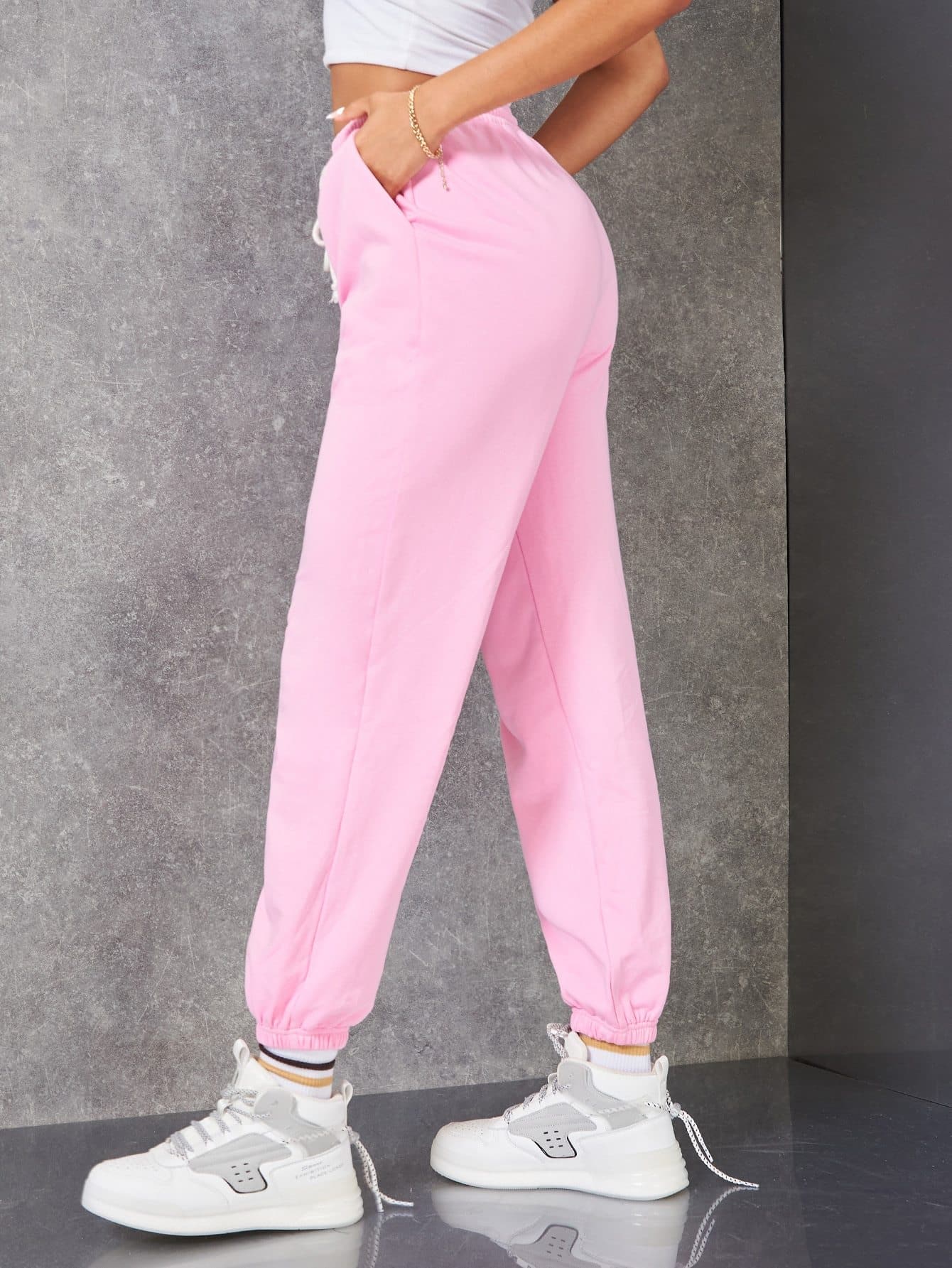 Pink Drawstring High Waist Sweatpants