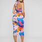 Colorblock Backless Sleeveless Crop Halter Top and Pencil Skirt