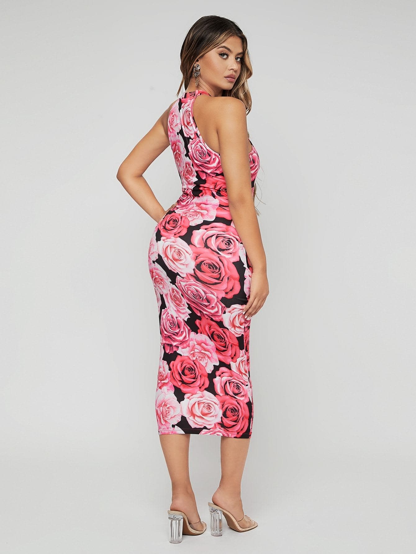 Sleeveless Floral Print Slim Fit Dress