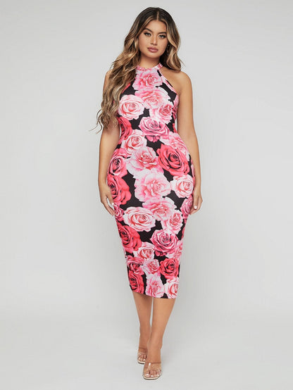 Sleeveless Floral Print Slim Fit Dress