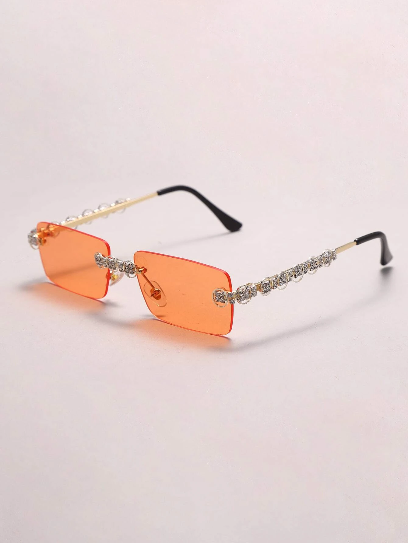 Rhinestone Decor Square Rimless Sunglasses