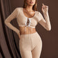 Round Neck Lace Up Front Topstitching Crop Top and Leggings