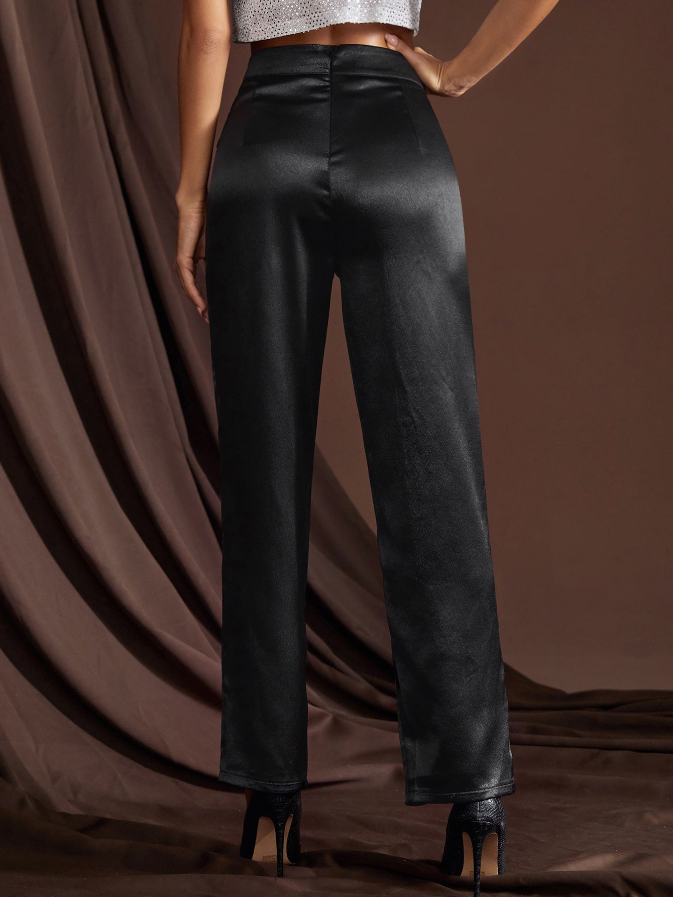 Black High Waist Split Hem Zipper Fly Pants